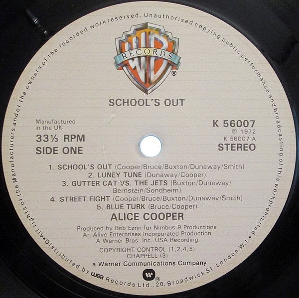 Image of Label Cover of LP - VG+/VG+ - ALICE COOPER, School's Out (WB Tan; K56007, UK 1980s Reissue, Desk Sleeve), , - 2716493C