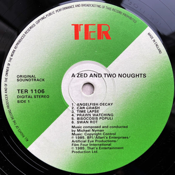 Image of Label Cover of LP - VG+/VG+ - MICHAEL NYMAN, Music For Peter Greenaway's Film A Zed & Two Noughts (That's Entertainment Records; TER 1106, UK 1985), , - 2126039E