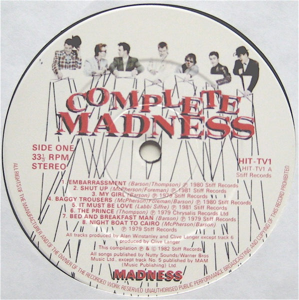 Image of Label Cover of LP - VG+/VG - MADNESS, Complete Madness (Stiff Records; HIT-TV1, UK 1982, Gatefold, CBS Pressing, Bilbo Run Out), , - 3726350E