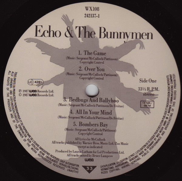 Image of Label Cover of LP - VG/G+ - ECHO AND THE BUNNYMEN, Echo & The Bunnymen (WEA; WX 108, Europe 1987, Band Name On Sleeve, Inner, First pressing manufactured in Germany for UK market), Sleeve faded along spine., - 2516472C