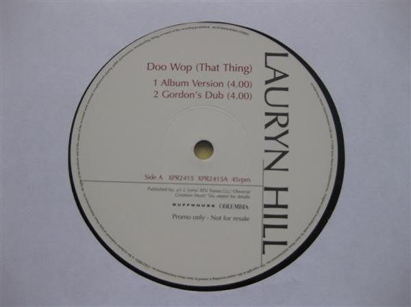 Image of Label Cover of 12" - VG/VG - LAURYN HILL, Doo-Wop (That Thing) (Ruffhouse Records; XPR2415, UK 1998, Promo, Picture Sleeve), Writing on Sleeve and Label. Light marks only. Edge wear to sleeve., - 3746425S