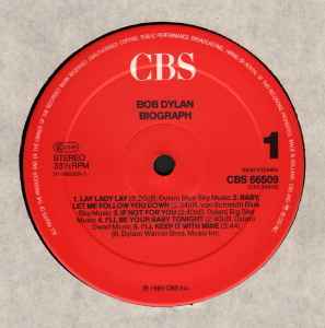 Image of Label Cover of 5xLP - VG+/VG+ - BOB DYLAN, Biograph (Columbia; CBS66509, Europe 1985, Box Set, 2 Booklets), , - 1426357E