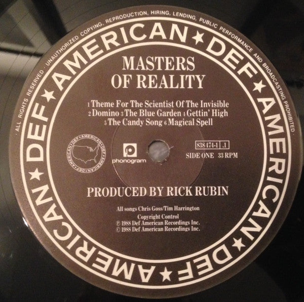 Image of Label Cover of LP - VG/VG+ - MASTERS OF REALITY, Masters of Reality (Def Jam; 838 474-1, UK 1988, Gatefold, Company Inner), Edge Wear, - 3446191S