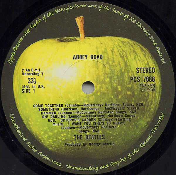 Image of Label Cover of LP - VG/VG - THE BEATLES, Abbey Road (Apple; PCS 7088, UK 1976 Reissue, Her Majesty Credit on Label, Apple Logo Aligned. Matrix XEX749-4 750-3), , - 4026339E