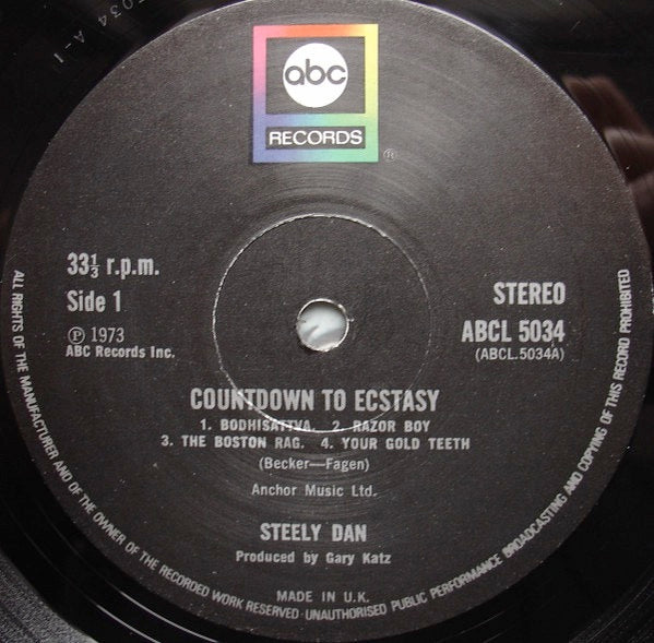 Image of Label Cover of LP - VG/VG - STEELY DAN, Countdown To Ecstasy (ABC Box Rainbow; ABCL 5034, UK 1974 Reissue, Textured Sleeve), Edge and Ring Wear, - 2846122S