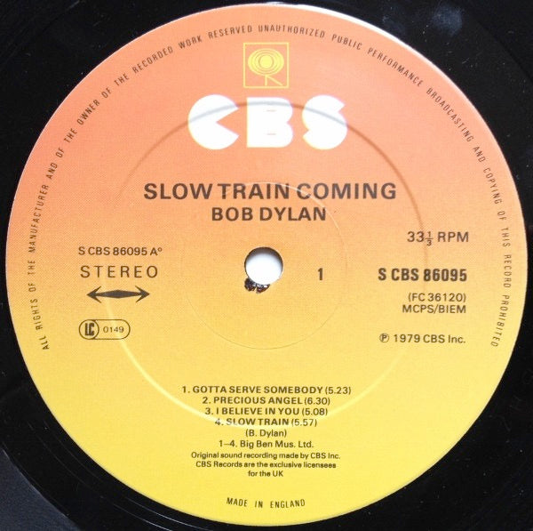 Image of Label Cover of LP - VG/VG+ - BOB DYLAN, Slow Train Coming (CBS; S CBS 86095, UK 1979, Inner), Light edge wear. Light marks on disc., - 3646071S