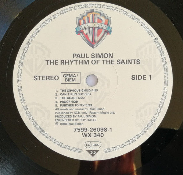 Image of Label Cover of LP - VG/VG+ - PAUL SIMON, The Rhythm Of The Saints (Warner Bros. Records GEMA/BIEM Rights Box; 7599-26098-1, Europe 1990, Inner), Edge wear, sticker mark to sleeve varnish., - 3616174C