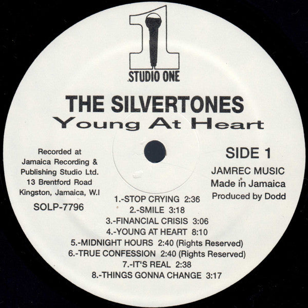 Image of Label Cover of LP - VG/G+ - THE SILVERTONES, Young At Heart (Studio One; SOLP 7796, Jamaica 1999), Marks and scuffs, plays above grade. Sticker ghost on sleeve, spine damage., - 3646188S