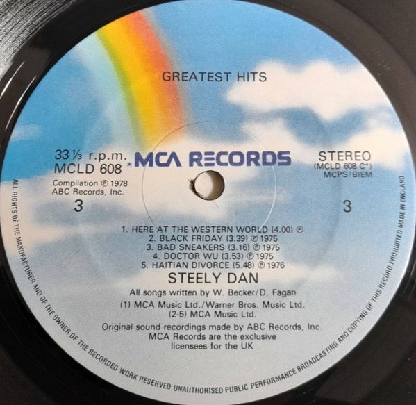 Image of Label Cover of 2xLP - VG/VG - STEELY DAN, Greatest Hits (MCA Blue Rainbow; MCLD 608, UK 1981 Reissue, Gatefold, 2 Inners), , - 4326038E
