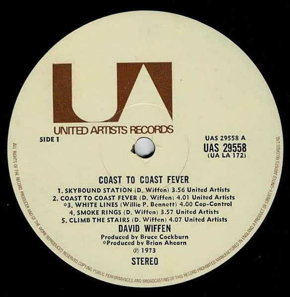 Image of Label Cover of LP - VG/VG+ - DAVID WIFFEN, Coast To Coast Fever (UA; UAS 29558, UK 1973), Edge Wear, stains, - 3046011S