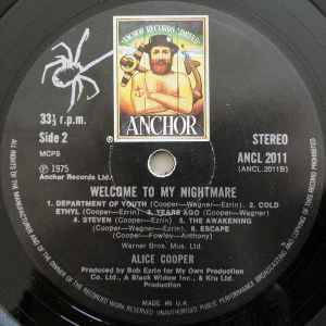 Image of Label Cover of LP - VG/VG - ALICE COOPER, Welcome To My Nightmare (Anchor; ANCL 2011, UK 1975, Laminated Sleeve, Inner), , - 3926384E