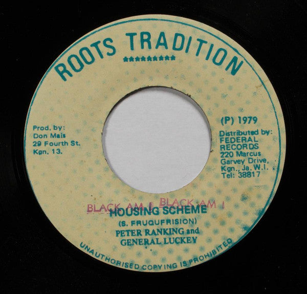 Image of Front Cover of 7" - /VG+ - PETER RANKING AND GENERAL LUCKEY, Black Am I (Roots Tradition ; , Jamaica 1979), Stamp on label., - 4416665C