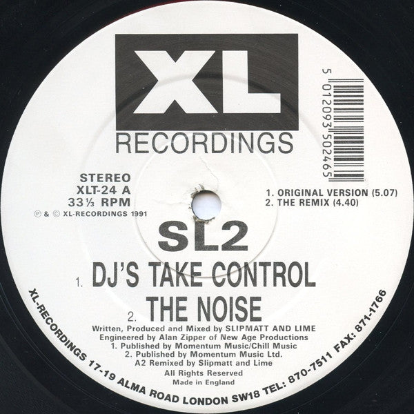 Image of Label Cover of 12" - G+/VG - SL2, DJ's Take Control / Way In My Brain (XL Recordings ; XLT-24, UK 1991, Company Sleeve), , - 4026150E