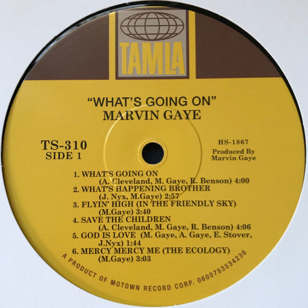 Image of Label Cover of LP - NEW/NEW - MARVIN GAYE, What's Going On (Tamla Motown; 5353423, Europe 2016 Reissue, Gatefold), , Sly and the Family Stone might have psychedelicized soul music, but Marvin Gaye personalized it. Although the powers-that-were Motown didn't even want to release the record, the unexpected success of What's Going On, issued in 1971, inspired Stevie Wonder, Curtis Mayfield, and just about every other black artist on the planet to take greater responsibility for their music and its mea
