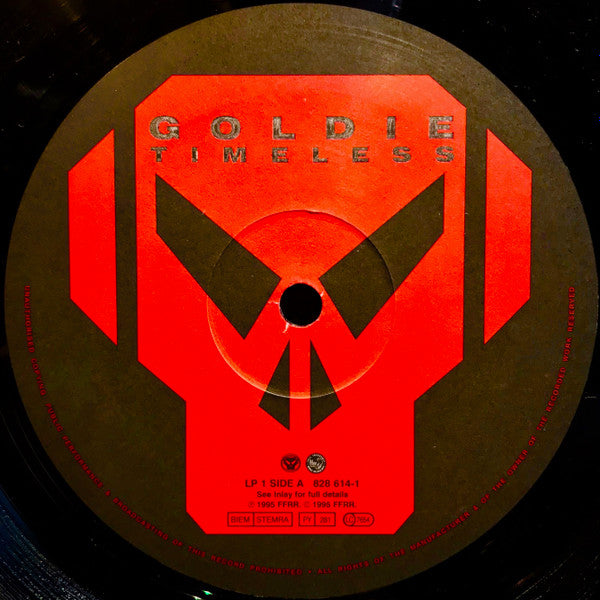 Image of Label Cover of 2xLP - VG/VG - GOLDIE, Timeless (FFRR; 828 614-1, UK 1995, Fold Out Sleeve), Light edge/corner/ringwear. Strong VG records, light marks only, - 2626161E