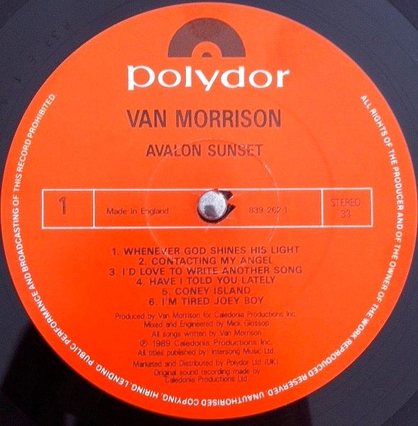 Image of Label Cover of LP - VG/G+ - VAN MORRISON, Avalon Sunset (Polydor; 839 262-1, UK 1989, Inner), , - 4226216E