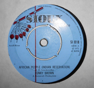 Image of Front Cover of 7" - /G - FUNKY BROWN / JUMBO STERLING, African People ( Indian Reservation ) / Elizabethan Reggae (Sioux Records; SI 018 , UK 1972), Groovewear, marks; plays above grade. Label wear, WOL., - 4555083S