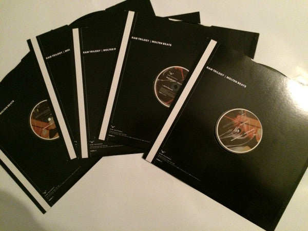 Image of Label Cover of 5x12" - G/VG - RAM TRILOGY, Molten Beats (RAM Records; RAMM LP3, UK 1999, Box Set, Inners), Light hairlines only. Sleeve is largely intact, but 2 tears & edgewear., - 2726010E