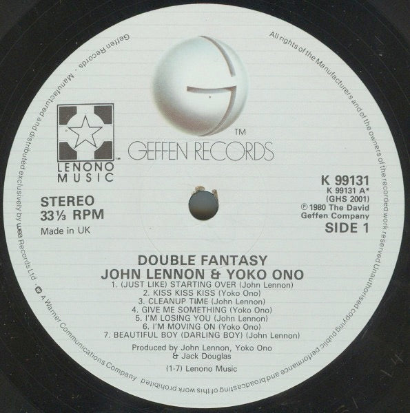 Image of Label Cover of LP - VG/VG+ - JOHN LENNON & YOKO ONO, Double Fantasy (Geffen; K 99131, UK 1980, Inner), Edge and Ring Wear, - 2746133S