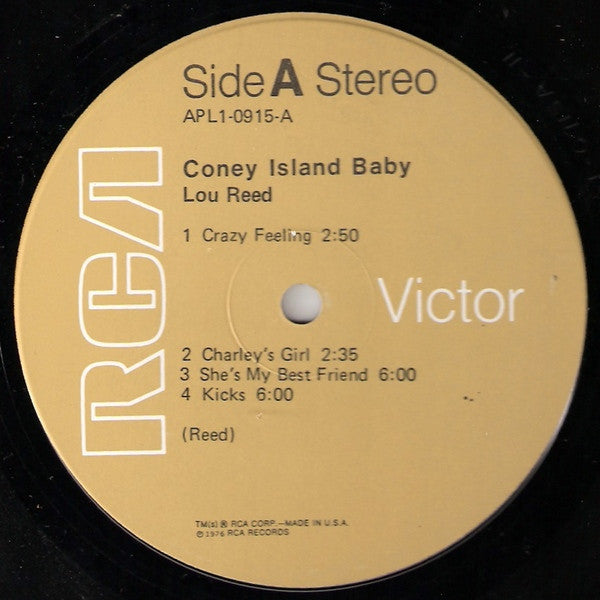 Image of Label Cover of LP - VG/VG - LOU REED, Coney Island Baby (RCA Tan; APL1-0915 , US 1976, Inner, Indianapolis Press), , - 4226080E
