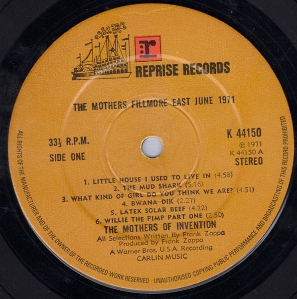 Image of Label Cover of LP - VG/VG - FRANK ZAPPA AND THE MOTHERS OF INVENTION, Fillmore East (Reprise Tan, No WB Logo; K44150, UK 1971), , - 3316058C