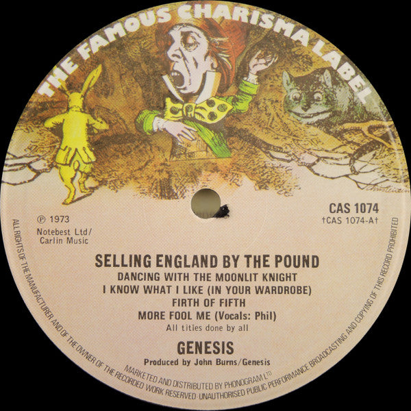 Image of Label Cover of LP - VG/VG+ - GENESIS, Selling England By The Pound (Charisma Hatter Phonogram Marketing; CAS 1074, UK 1975 Reissue, Insert, James Upton Ltd Sleeve), , - 2726062E