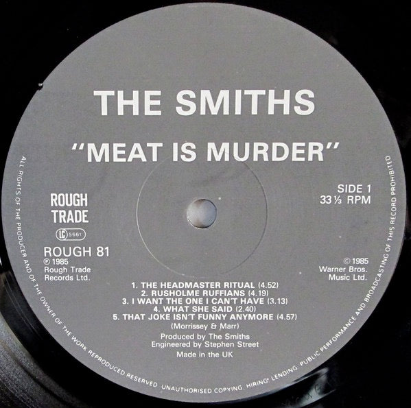 Image of Label Cover of LP - VG+/VG+ - THE SMITHS, Meat is Murder (Rough Trade; ROUGH 81, UK 1985, Inner, MPO Pressing), a few Very feint hairlines, - 3846222S
