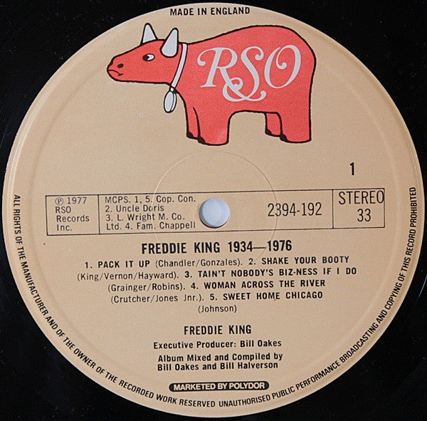Image of Label Cover of LP - VG/VG+ - FREDDIE KING, 1934 - 1976 (RSO; 2934 192, UK 1977, Inner), , - 3616454C