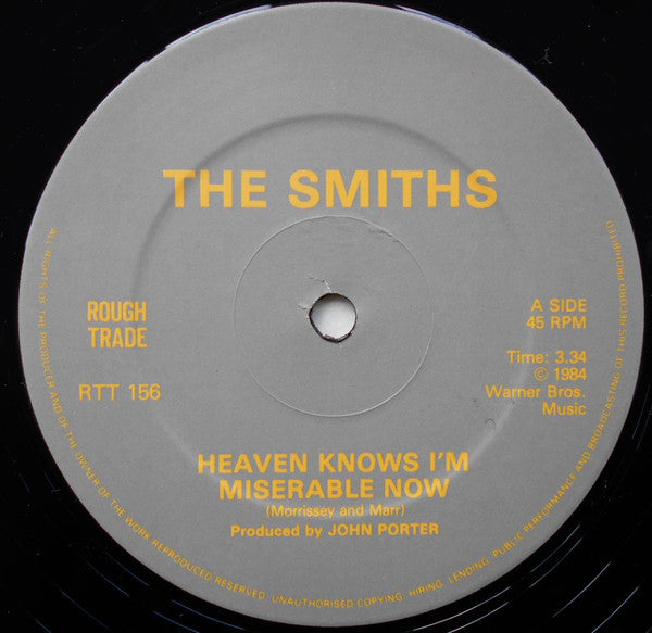 Image of Label Cover of 12" - VG/VG - THE SMITHS, Heaven Knows I'm Miserable Now (Rough Trade; RTT 156, UK 1984, Bob Potter Credit & Recorded At Matrix Sleeve, CBS Pressing), , - 3316039C