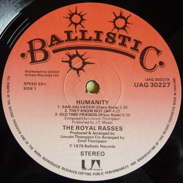 Image of Label Cover of LP - VG+/VG+ - THE ROYAL RASSES, Humanity (Ballistic Records; UAG 30227, UK 1979, Picture Sleeve, Inner), , - 3546199S