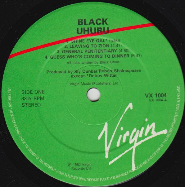 Image of Label Cover of LP - VG+/VG - BLACK UHURU, Black Uhuru (Virgin / Vital Selection; VX 1004, UK 1980 Reissue), Light marks only, - 3616459C