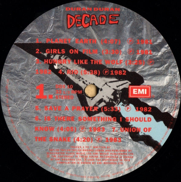 Image of Label Cover of 3315052C: LP - DURAN DURAN, Decade (EMI; DDX 10, UK 1989, Inner) Sticker damage to sleeve. VG/VG