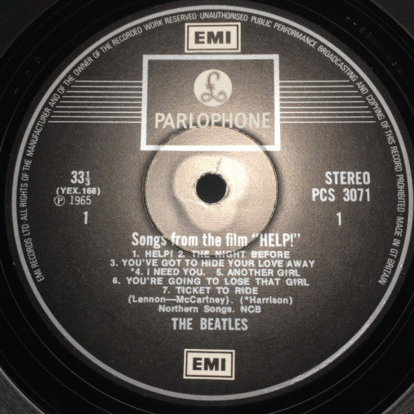 Image of Label Cover of LP - VG+/VG+ - THE BEATLES, Help! (Parlophone Silver/Black - 2 EMI Logos; PCS3071, UK 1980 Reissue, Stereo, All Rights On Rim), Strong VG+, - 3726137E