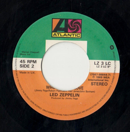 Image of Back Cover of 7" - /VG - LED ZEPPELIN, Stairway To Heaven / Whole Lotta Love (Atlantic; LZ3LC, UK 1990, Black Die Cut Sleeve, Jukebox), Hairlines, scuffs and groove wear., - 1456579S