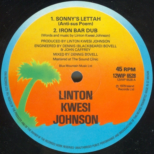 Image of Label Cover of 12" - VG/VG - LINTON KWESI JOHNSON, Sonny's Lettah! (Island Records; 12WIP 6528, UK 1979, Picture Sleeve), Light marks only,plays VG, - 3826323E