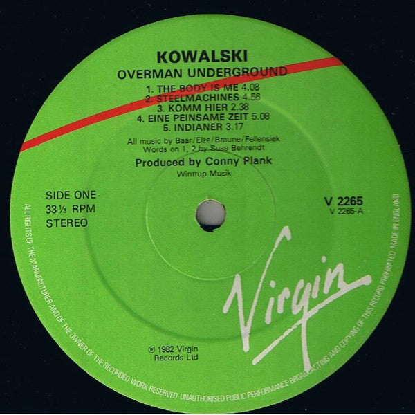 Image of Label Cover of LP - VG/VG - KOWALSKI, Overman Underground (Virgin Green/Red; V 2265, UK 1983), , - 2716427C