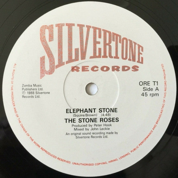 Image of Label Cover of 12" - VG/VG+ - THE STONE ROSES, Elephant Stone (Silvertone; ORE T 1, UK 1989 Reissue, Picture Sleeve, Cat No in Red), Edge Wear, - 3946013S