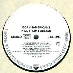 Image of Label Cover of LP - G+/VG - BJ (BORN JAMAICANS), Kids from Foreign (Delicious Vinyl; 7567-92349, Germany 1994, Inner), Light marks. Plays well. Tear on sleeve., - 1925086E