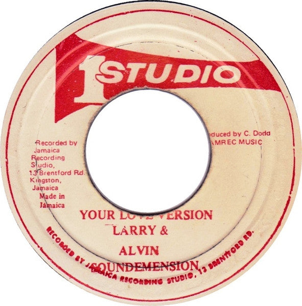 Image of Back Cover of 7" - /G+ - LARRY & ALVIN, Your Love (Studio One Red; , Jamaica 1970s Reissue, Plain sleeve), Light marks and some pressing flaws., - 3716011C