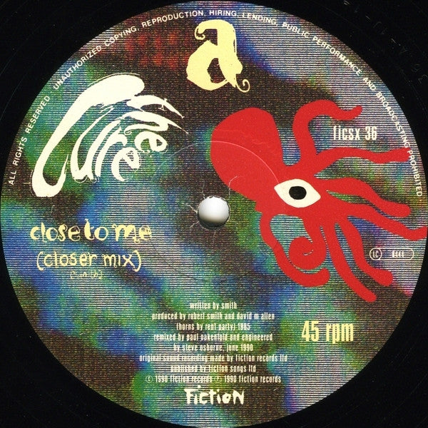 Image of Label Cover of 12" - VG/VG - THE CURE, Close To Me Remix (Fiction; ficsx 36, UK 1990, Picture Sleeve), Hairlines & scuffs, edge wear, corner crease, - 3146012S
