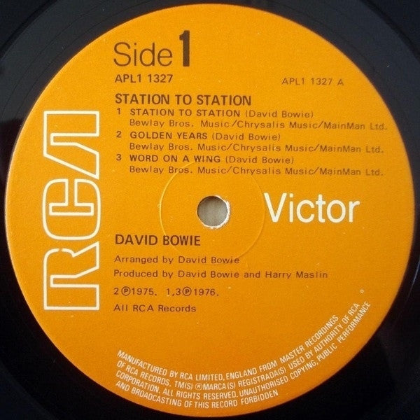 Image of Label Cover of LP - VG/VG - DAVID BOWIE, Station to Station (RCA Victor Orange; APL1-1327, UK 1976, Insert, No "Stereo" on Labels), Hairlines, edge & ring wear, in original RCA patent inner, insert creased, - 2246019S