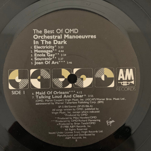 Image of Label Cover of LP - VG/G - ORCHESTRAL MANOEUVRES IN THE DARK, The Best Of OMD (A&M Records; SP 5186, US 1988, Inner, Allied Pressing, Dark Brown Translucent Vinyl), Lots of light marks, Intact but worn sleeve., - 2316313C