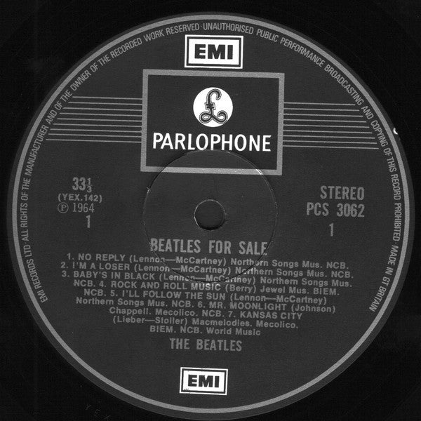 Image of Label Cover of LP - VG/VG - THE BEATLES, Beatles For Sale (Parlophone Silver/Black - 2 EMI Boxes, EMI On Label rim; PCS 3062, UK 1976 Reissue, Inside Loading Gatefold Sleeve, Stereo), Spine Damage, Edge Wear, - 4326109E