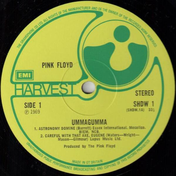 Image of Label Cover of 2xLP - VG/VG - PINK FLOYD, Ummagumma (Harvest Green - Gramophone Co On Label Rim, Boxed EMI; SHDW 1/2, UK 1971 Reissue, Laminated Gatefold Sleeve, 2nd Pressing), Light marks, edge wear, - 3546128S