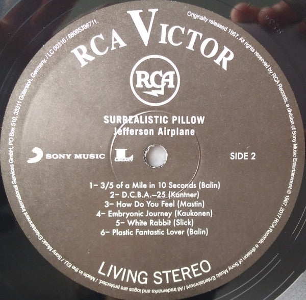 Image of Label Cover of LP - NEW/NEW - JEFFERSON AIRPLANE, Surrealistic Pillow (RCA; 88985396711, Europe 2017 Reissue, 180 Gram Vinyl), , - 1536243E