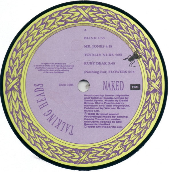 Image of Label Cover of LP - VG/VG - TALKING HEADS, Naked (EMI; EMD 1005, UK 1988, Inner & Insert), Hairlines, edge wear, - 3646295S