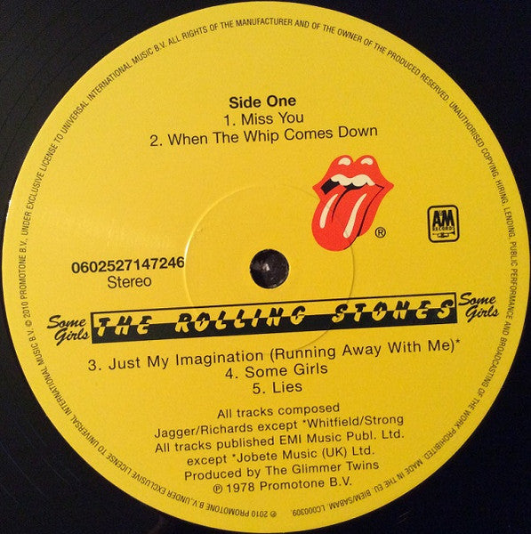 Image of Label Cover of LP - VG+/VG - THE ROLLING STONES, Some Girls (Rolling Stones / A&M; 0602527147246, Europe 2010 Reissue, Non-Die Cut Sleeve, Inner, 180 Gram Vinyl, A&M on Label and Sleeve), A few hairlines, - 3616082C