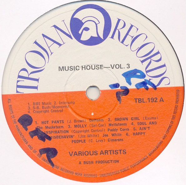 Image of Label Cover of LP - VG+/VG+ - VARIOUS ARTISTS, Music House Vol.3 (Trojan Records; TBL 192, UK 1972, Laminated Sleeve), , - 2816232C