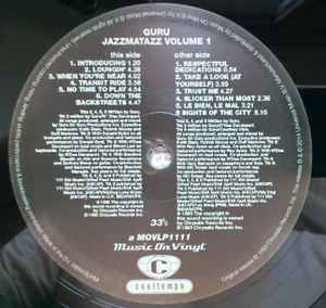 Image of Label Cover of LP - VG+/VG - GURU, Jazzmatazz (Chrysalis; MOVLP1111, Europe 2014 Reissue, Textured Sleeve in Stickered Plastic Outer Sleeve, 180 Gram Vinyl), A few light marks, gold hype sticker A3/B3 matrix, - 3246121S