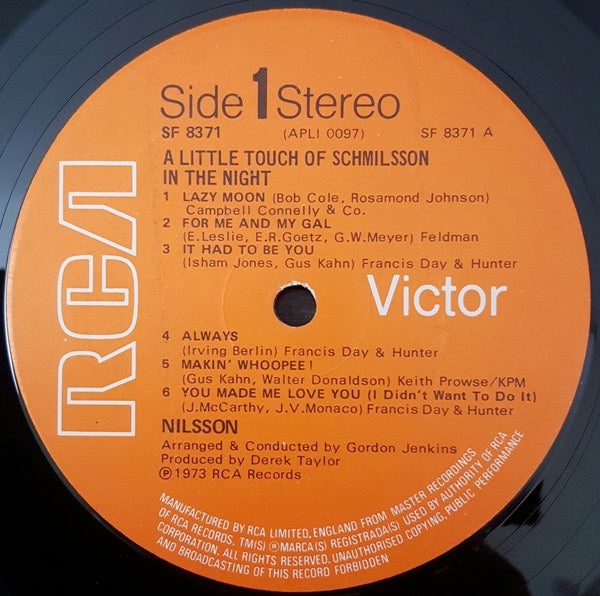 Image of Label Cover of LP - VG+/VG+ - NILSSON, A Little Touch Of Schmilsson In The Night (RCA; SF8371, UK 1973, Gatefold, Inner), , - 1626249E